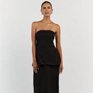 DISSH LARA BLACK LINEN STRAPLESS TOP SIZE 8
